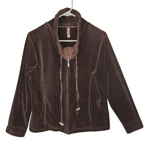 Womens Brown Velour Zip Up Track Jacket Medium Casual Comfort Athleisure Lounge